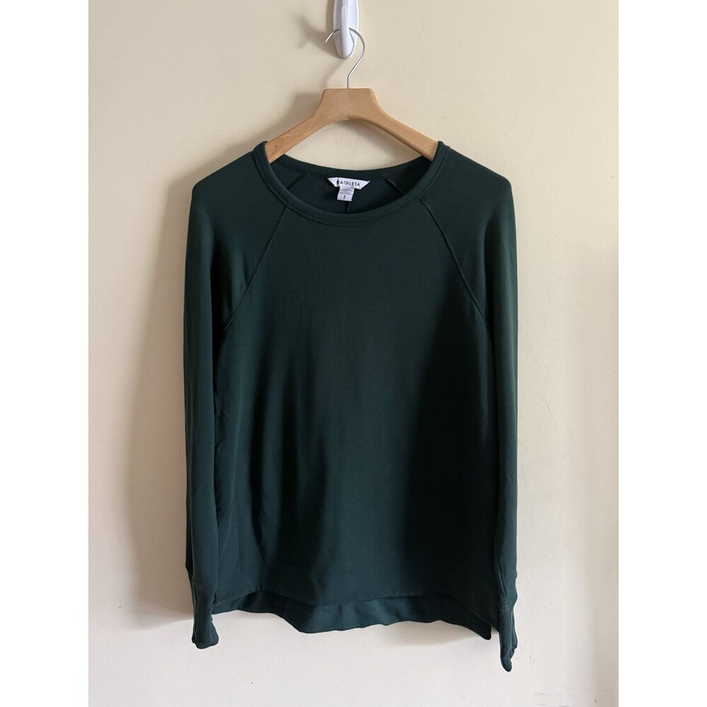 Athleta Womens Long Sleeve Coaster Luxe Pullover Sweatshirt Hunter Green SMALL